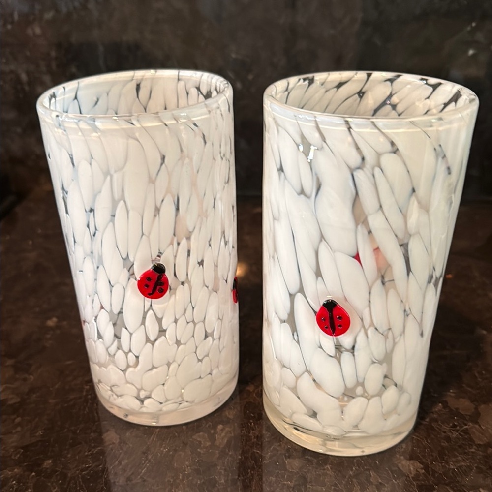 White Speckled Ladybug Tumbler Glasses - Set of 2